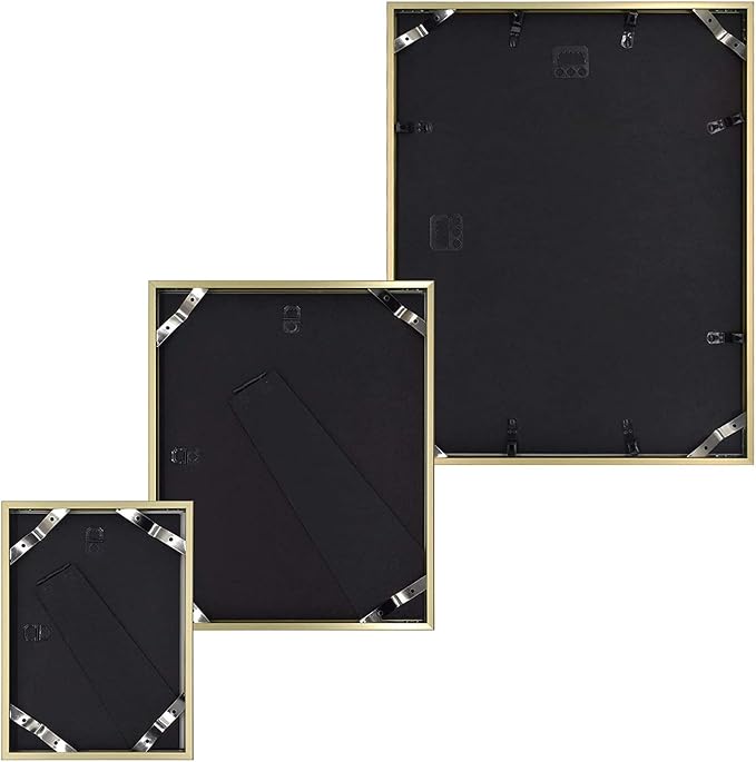 Golden State Art 7 Pack Gold Aluminum Frame with White Mat, Real Glass | Includes One 11x14, Two 8x10, Four 5x7 Frames with Sawtooth Hangers for Wall Mounting. Great for gallery wall