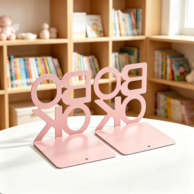 Book Ends-Metal BookEnds for Bookrack Desk,Books(Pink, 8 Pair)