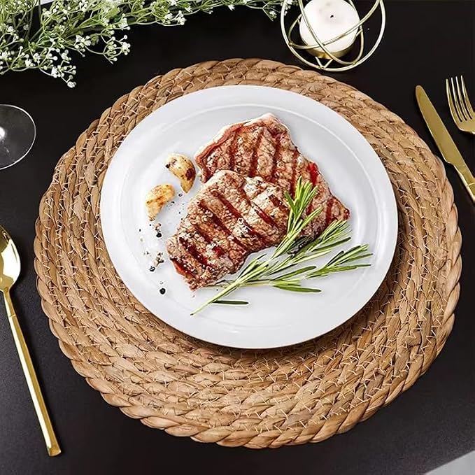Handmade Heat Resistant 13" Round Woven Placemats Set of 8, Wicker Boho No Chemical Natural Water Hyacinth Place Mats, Farmhouse Table Mats for Kitchen Dining Table,Home Decorations,Wedding