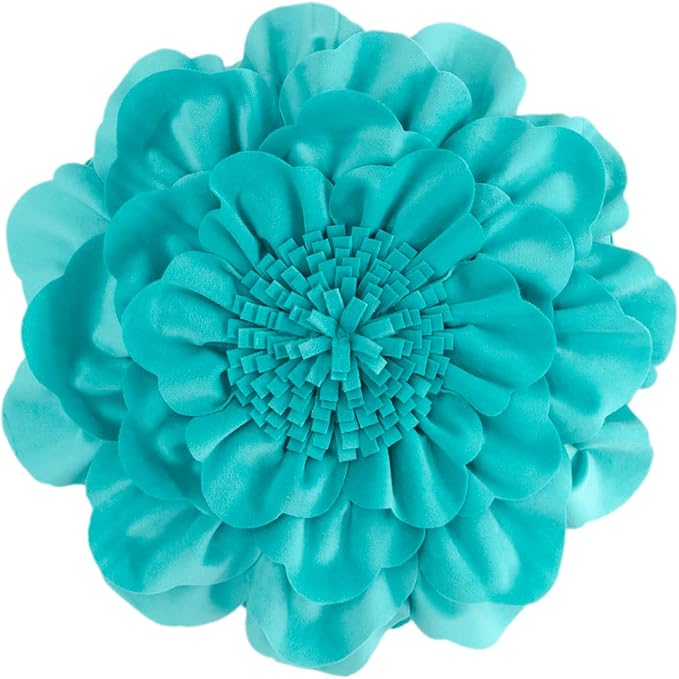 JWH Flower Throw Pillow Cover Decorative Round Pillow Case Floral Cushion for Bed Sofa Couch Car Decor 14 Inches Cyan Green Velvet
