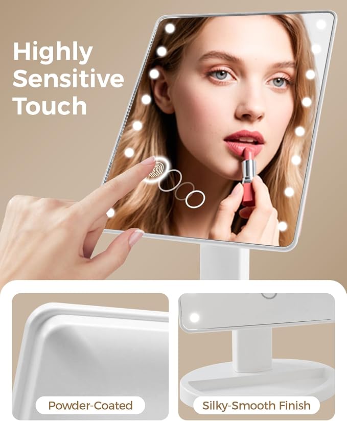 Lighted Makeup Mirror with Lights, Vanity Mirror with Lights, 16 LEDS Dimmable Desk Mirror with Light, Dual Power Supply, Gifts for Teenage Girls, Beauty Makeup Mirror, Dorm Room Essentials for Girls