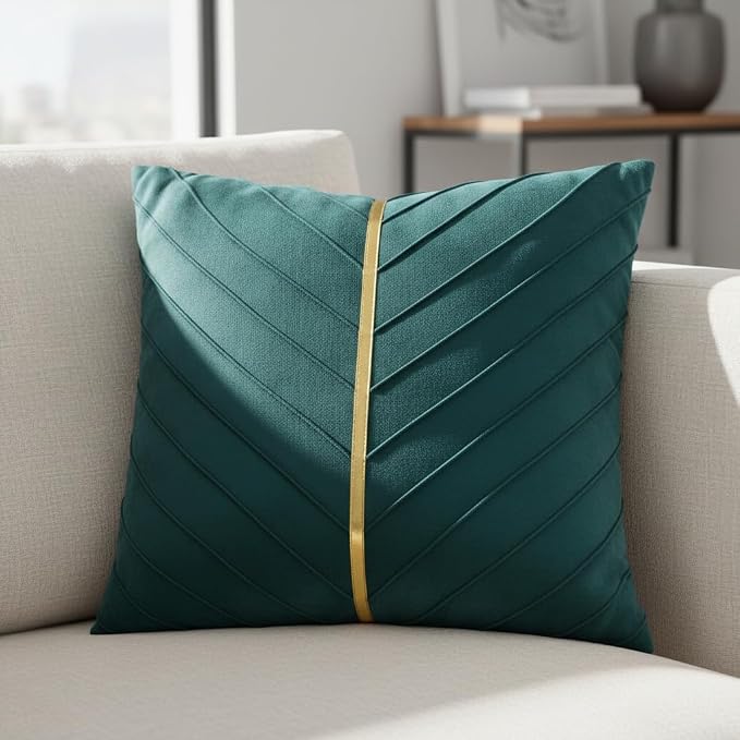 Velvet Throw Pillow Covers 18x18 Pack of 2 Gold Decor Peacock Blue