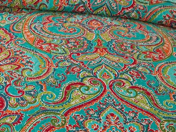 NEWLAKE Cotton Bedspread Quilt Sets-Reversible Patchwork Coverlet Set, European Gorgeous Floral Pattern, Queen Size