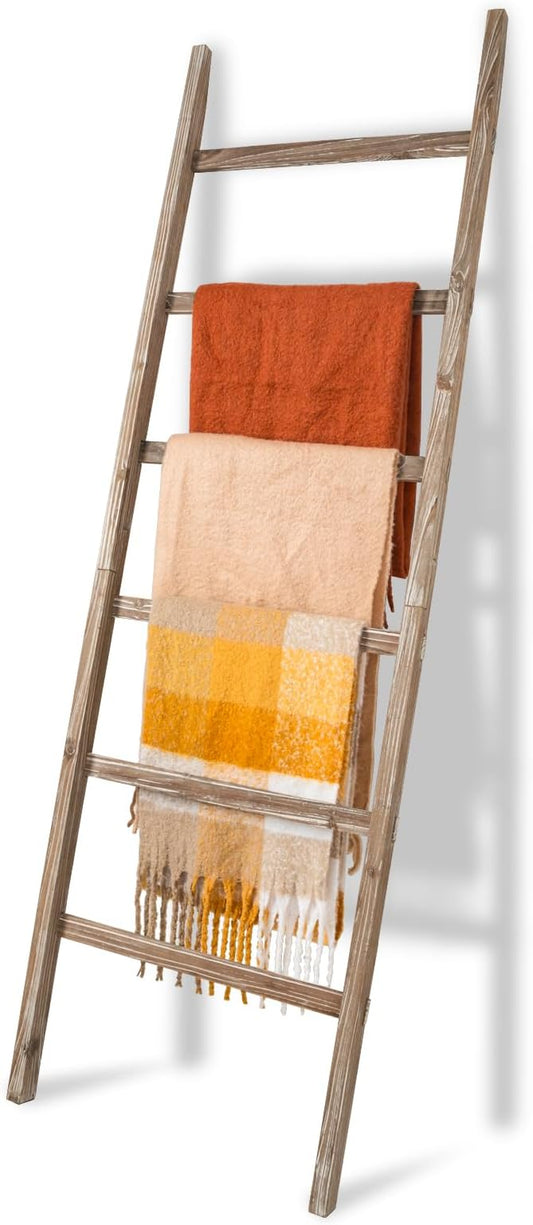 Blanket Ladder 6.4FT, Wooden Blanket Ladders for the Living Room, 6-Layer Farmhouse Rustic Quilt Rack for Living Room Bathroom (24 inch Wide)
