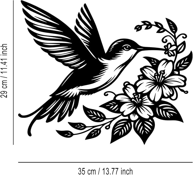 LIYOUYA Hummingbird Flower Metal Wall Decor - Rustic Farmhouse Room Decor Black Wall Art Home Decor for Living Room, Dining Room, Courtyard (Black)