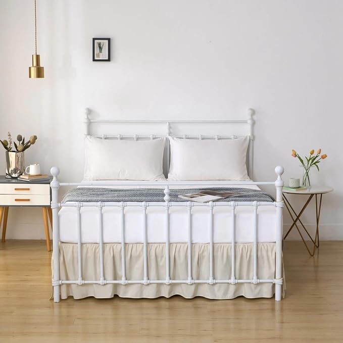 Bed Skirt Queen Size Ruffled Bed Skirts with Split Corners | 14 Inch Drop Dust Ruffle Bed Skirt with Platform, Cream, 14" Queen