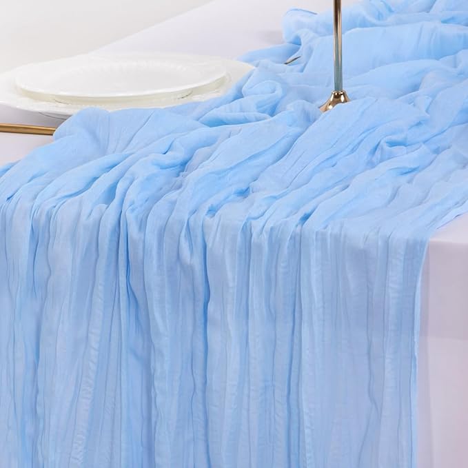 Blue Cheesecloth Table Runner Fall Boho Wedding Birthday Party Home Decor | Blue 3pcs Rustic Gauze 10FT Cheese Cloth Sheer Farmhouse Dining Runner for Baby Shower Bridal Holiday Decorations