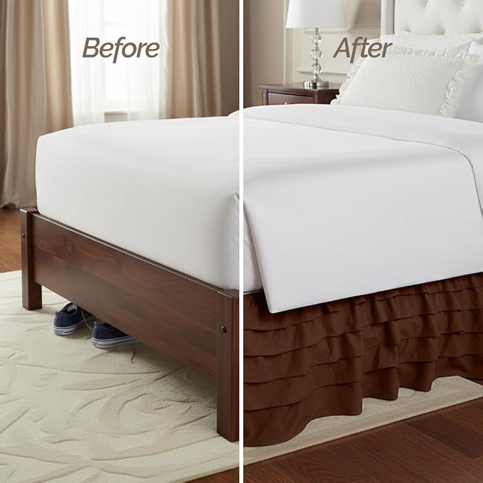 Elegant Comfort Luxurious Premium Quality 1500 Thread Count Wrinkle and Fade Resistant Egyptian Quality Microfiber Multi-Ruffle Bed Skirt - 15inch Drop, Full, Chocolate Brown