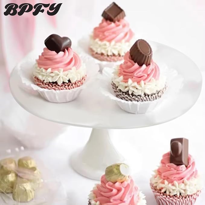 12 Inch Round White Ceramic Cake Stand, Decorative Cupcake Stand, Dessert Display Plates for Snacks and Cookies, Baby Shower, Birthday, Wedding Party Decor