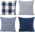 HOPLEE Christmas Pillow Covers 18x18 Nautical Blue and White Pillow Covers with Buffalo Plaid, Solid Navy Blue, Striped and Gingham Plaid Design 18x18 inch,4 Pack