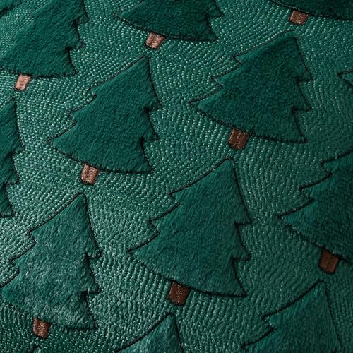 UGASA Christmas Tree 14x36 Inch Long Lumbar 1 Pack Soft Plush Faux Fur Luxury Embroidery Rectangle Cushion Case for Couch Sofa Holiday Festivals Winter Xmas Gift, Dark Green