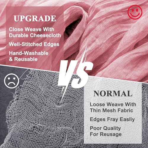 Wokceer Cheesecloth Table Runner Dusty Rose 10FT Boho Gauze, 3 Pack