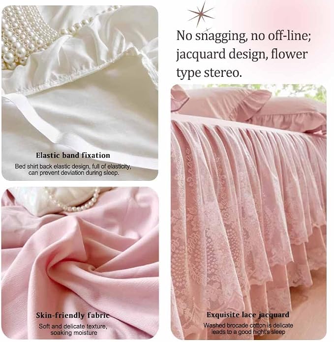 Lace Bed Skirt & Bedsheet KingXL Size - 17 in. Drop, Easy Fit Ruffled Bedskirt Wrap Around Bedcover, Anti Wrinkle & Fade
