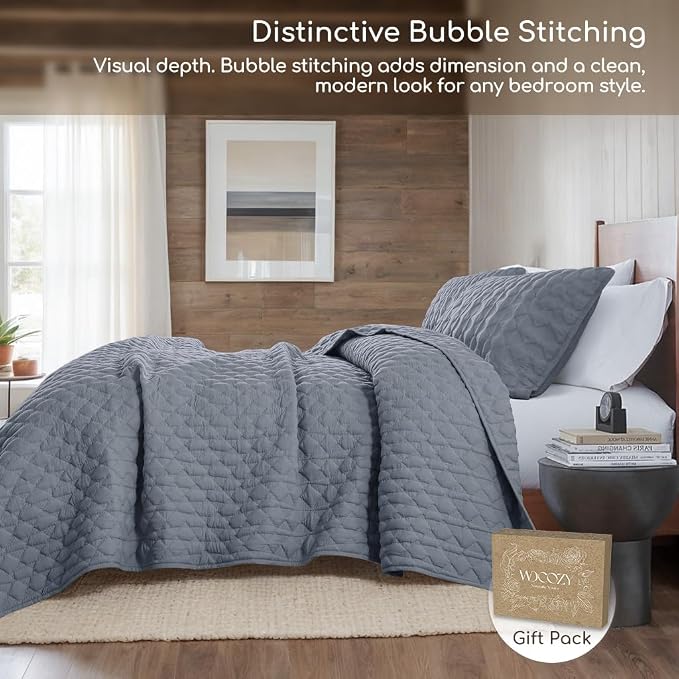 WDCOZY Blue Twin Quilt Size Bedding Sets with 1 Pillow Sham, Lightweight Soft Bedspread Coverlet, Quilted Blanket Thin Comforter Bed Cover for All Season, 2 Pieces, 68x90 inches