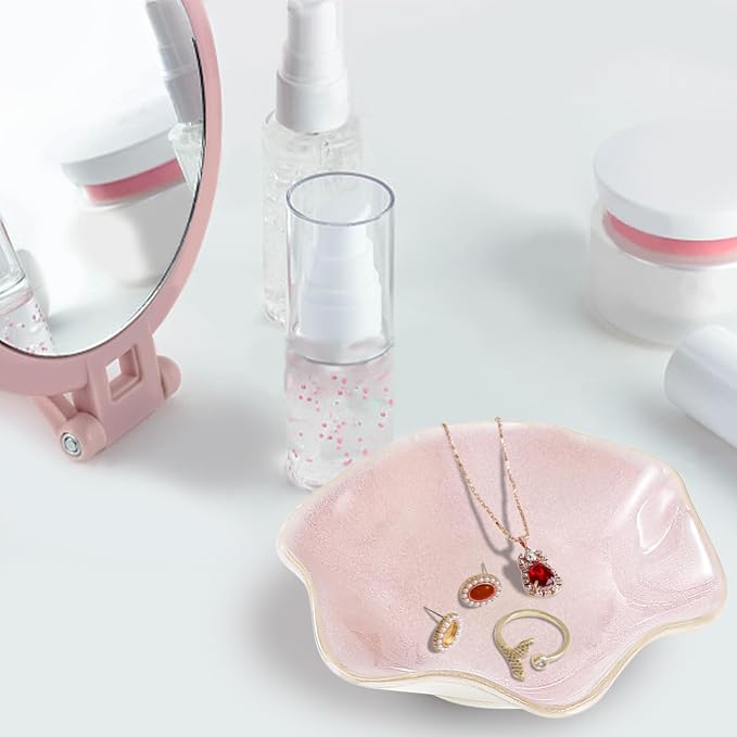 Binoster Ceramic Jewelry Dish,Ring Dish,Trinket Tray,Jewelry Tray,Key Bowl Pink Room Decor Bathroom Home Decor Gifts for Women Mom Sister Coworker Friend Bride(5.5 In Pink)