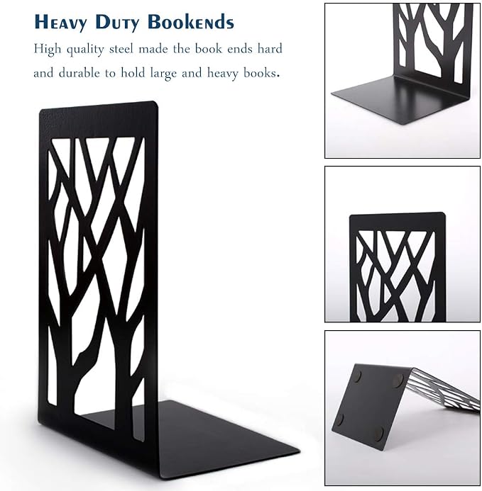 2 Pair Book Ends,Metal Book End Supports for Bookrack Desk