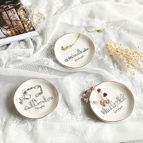 COLLECTIVE HOME - Skyline Jewelry Dish, Ceramic Trinket Dish, Landscape Jewelry Tray, Decorative City View Plate for Rings Earrings Necklaces Bracelet Watch Keys (Las Vegas)