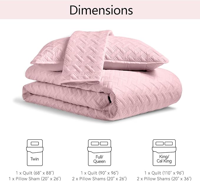 FLYMME Queen Quilt Bedding Set Pink Lightweight Bedspreads Full Size,Soft Microfiber Bed Coverlet for All Season (1 Quilt, 2 Shams)