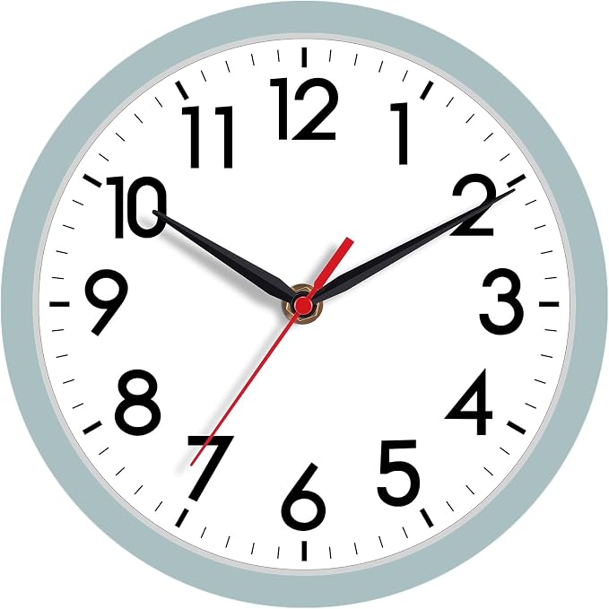 AKCISOT 8 Inch Wall Clock, Silent Battery Operated Analog Clock, Blue Gray | Small Size | Bedroom | Office | Kitchen | Bathroom | Classroom | Modern | Easy to Read