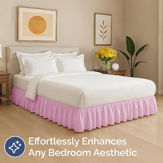 Bedskirt King Size Ruffle - Ruffled Bed Skirt - 12 Inch Drop - Light Pink | Bedskirt with Platform, Ultra-Soft Premium Hotel Quality, Wrinkle Free, Fade & Shrink Resistant, for Women, Men, Kids & Teens