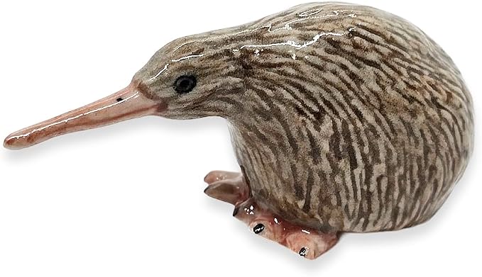 WitnyStore Tiny 2" Brown Sitting Kiwi Flightless Bird Figurine - Miniature Hand Made Painted Ceramic Birds Aves Colorful Porcelain Feathered Animals Cute Decorative Collectible Figures Décor Gifts