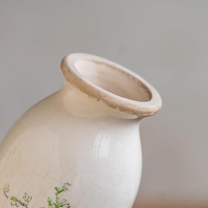 Ceramic Rustic Farmhouse Vase, Distressed Flower Vase for Home Decor, Ideal Shelf Decor, Boho Vase for Living Room Bedroom Kitchen Office Decor Centerpiece Table Decorations (6 inches)
