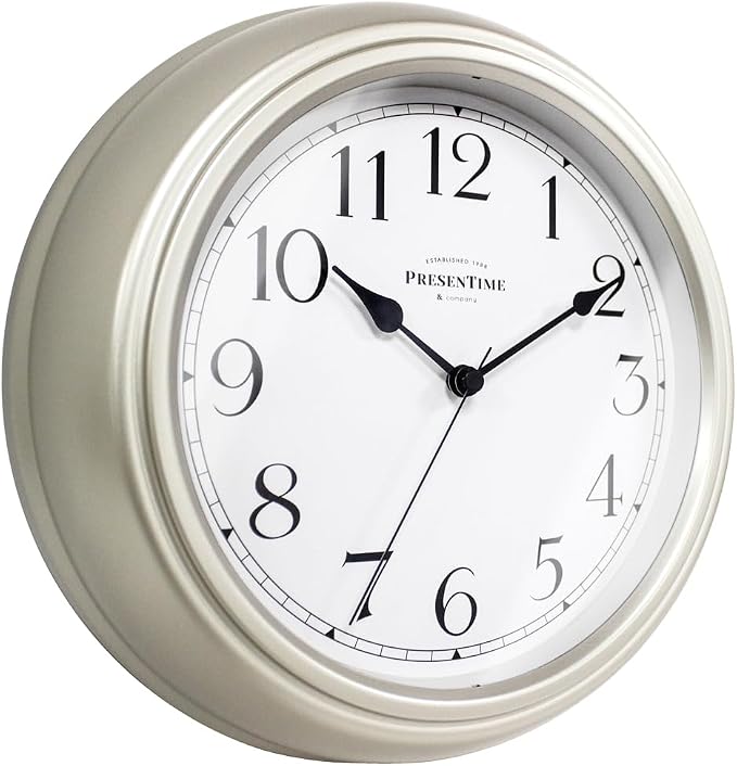 Presentime Chic Home Collection 10" Molly Clock | Silent No Ticking, Silver Color. Modern Decorative Wall Clock for Kitchen, Kid's Room, Bathroom, Bedroom, and Office