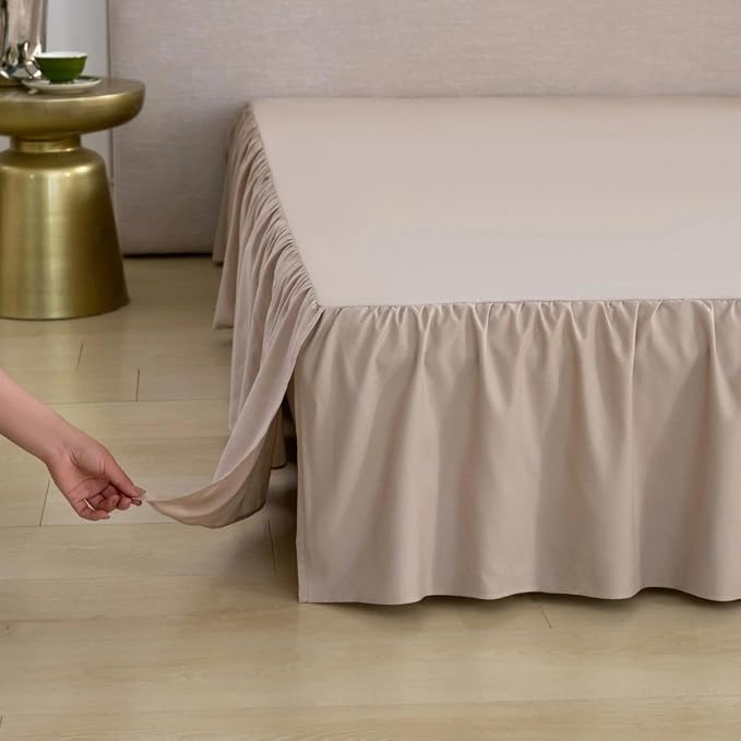 Bed Skirt Queen Size Ruffled Bed Skirt, 16'' Queen Dust Ruffle Bed Skirts | With Split Corners, Dust Ruffle with Platform, Microfiber, Breathable, Soft, Easy Fit, Almond
