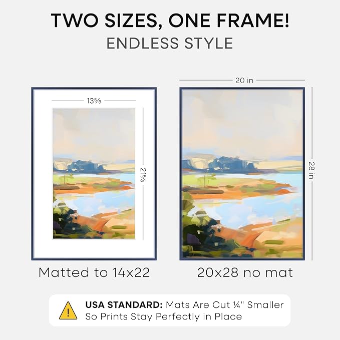 Homeforia 20x28 Blue Picture Frame, High-End Metal, 14x22 Mat, Glass