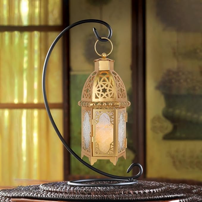 NEEDOMO 12.8'' Moroccan Lanterns Decorative Indoor & Outdoor, Vintage Christmas Candle Holder, Metal Lanterns Decorative, Table, Patio, Porch, Shelf, Christmas Spring Ramadan Eid Home Decor (Golden)