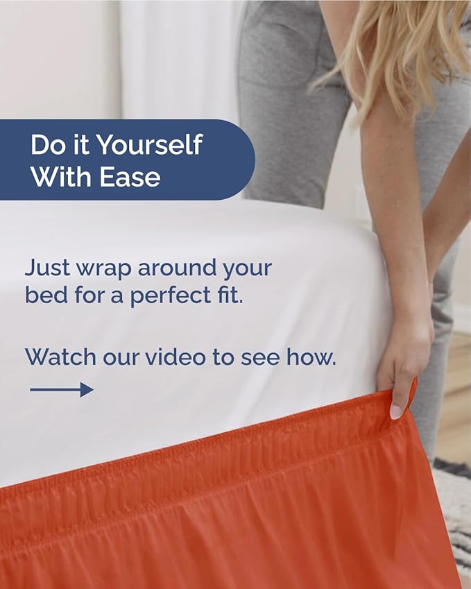 Wrap Around Dust Ruffle Bed Skirt - Terracotta - for Twin Size Beds w/ 9 Inch Drop - Easy Fit Elastic Strap - Adjustable Pleated Bedskirt w/Brushed Fabric - Wrinkle-Free - Women, Men, Kids & Teens
