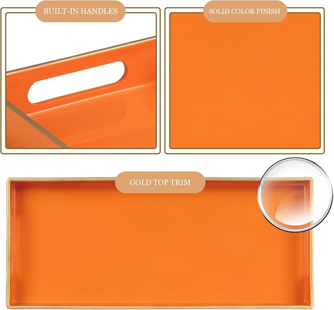 MAONAME Orange Bathroom Tray, Rectangular Toilet Tank Trays with Handles