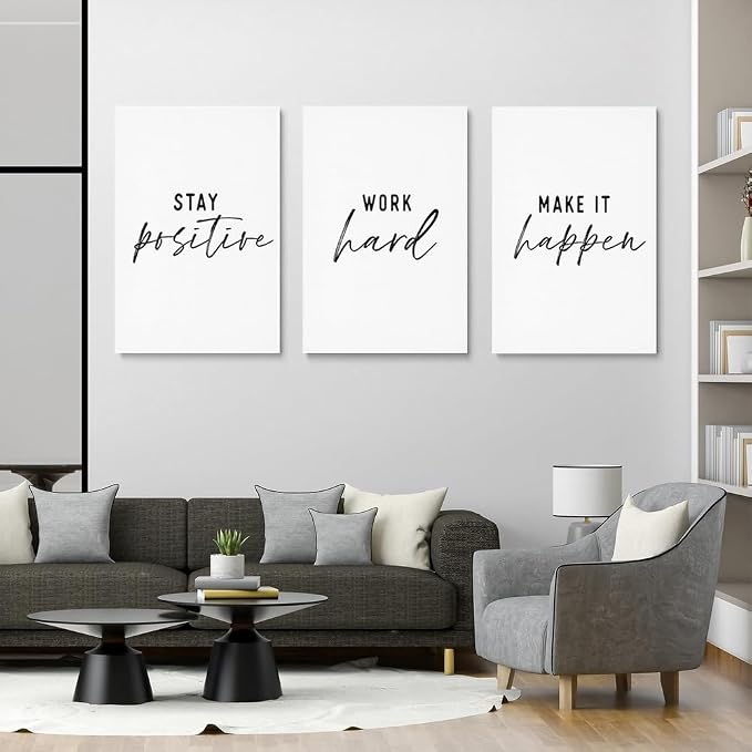 GUBIYU Inspirational Wall Decor Stay Positive,Work Hard,Make it Happen Wall Art Set of 3,Inspirational Prints,Work Hard Sign for Office Decor, Dorm decor Motivational Wall Decor Positive Gifts 12"x16"