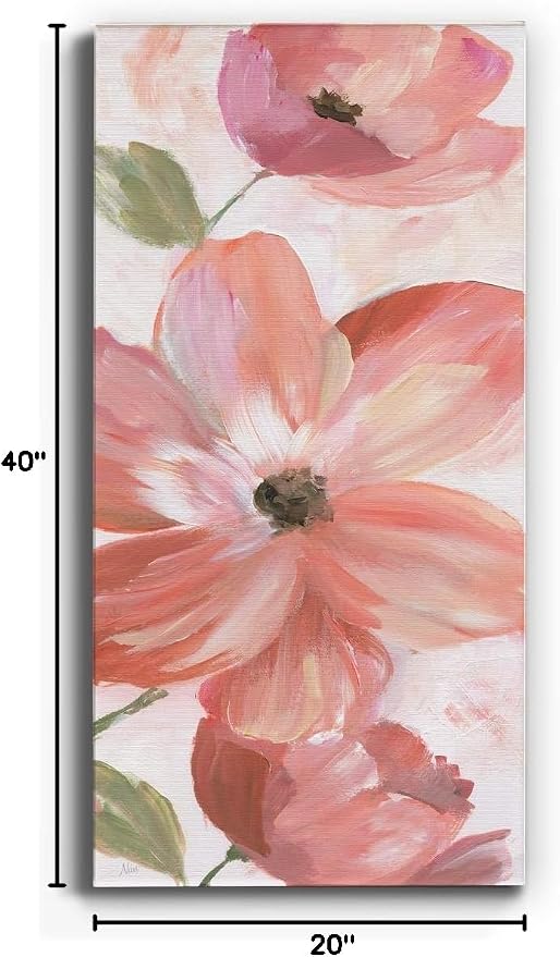 Renditions Gallery Canvas Floral Wall Art Home Paintings & Prints Pink Blooming Flowers Glam Modern Botanical Vibrant Decorations Artwork for Bedroom Office Kitchen - 20"x40" LT43