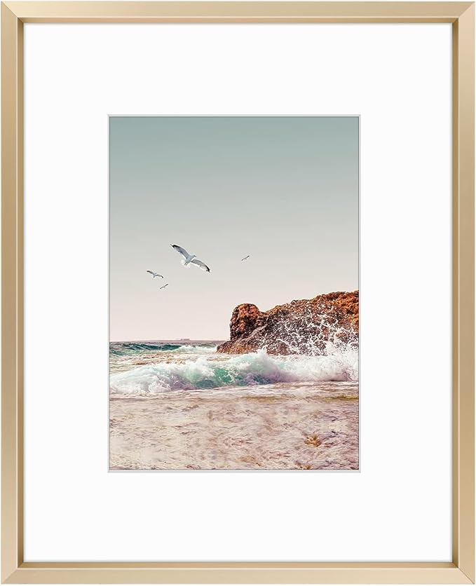 Frametory 8x10 Gold Aluminum Metal Picture Frame Mat for 5x7 Glass