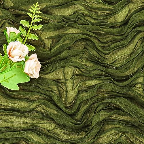 6 Pieces Olive Green 10FT Cheesecloth Table Runner Boho Gauze Fabric Table Runner Rustic Sheer Runner for Wedding Birthday Baby Shower Party Boho Table Decoration（Olive Green）