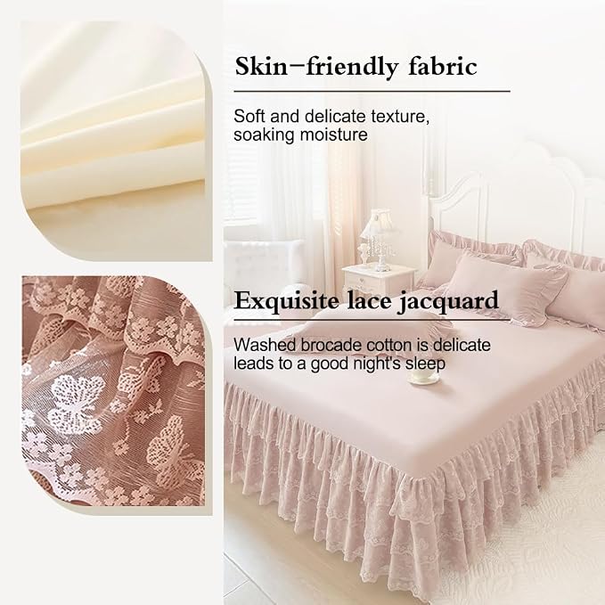 Lace Bed Sheet for Queen/King Bed - 17in. Drop, Easy Fit Ruffle Bedskirt Wrap Around Bed Skirt, Anti Wrinkle & Fade Resistant