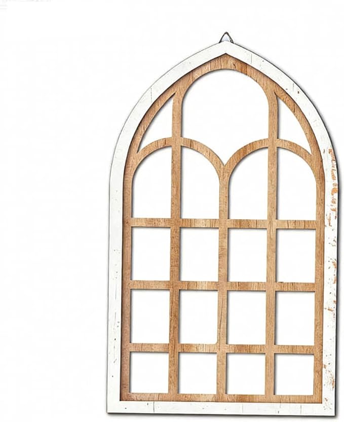Fenteer Arched Window Mirror Wall Decor Acrylic Modern Wall Decorative Window Pane Mirror for Living Room Bathroom Home Decor, Brown