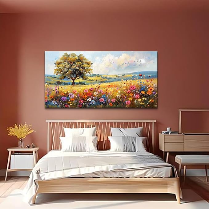 hyidecorart Large Wall Art For Living Room Canvas Wall Decor For Bedroom Office Decor Field Wall Paintings Flower Scenery Watercolour Pictures Artwork Modern Aesthetic Room Home Decorations