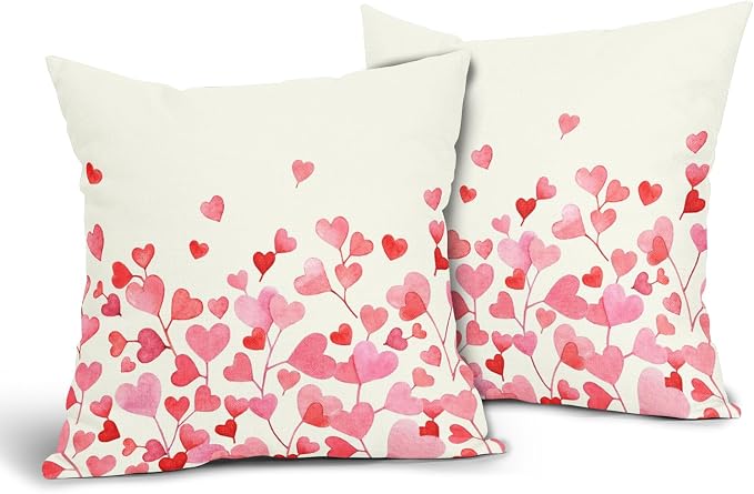 Kawani Valentines Day Pillow Covers 16x16 Inch Pink Love Heart Throw Pillow Covers Set of 2 Spring Holiday Pillowcases for Couch Bedroom Sofa Chair Car Home Decor