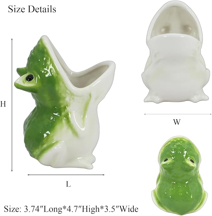 Gemseek Cute Green Ceramic Frog Succulent Planter Pot with Drainage Tray