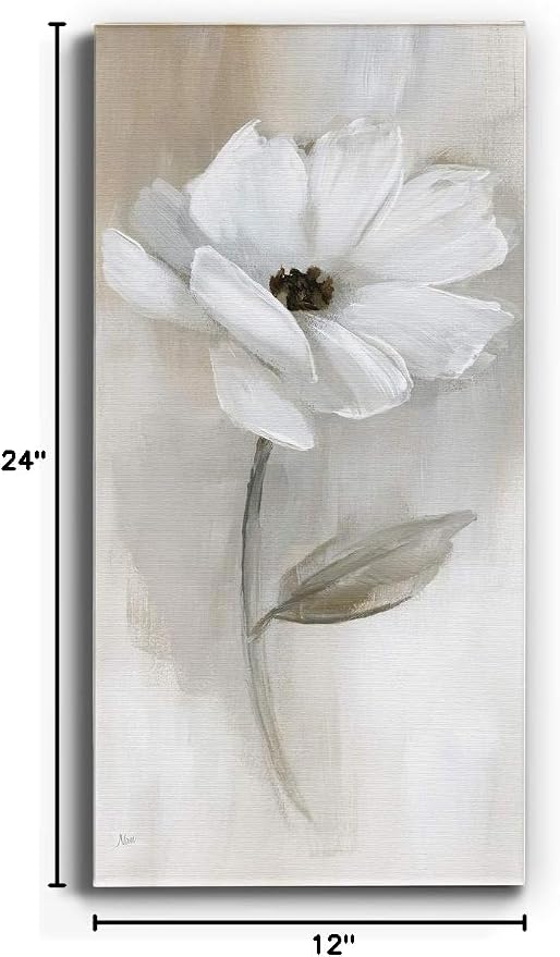 Renditions Gallery Canvas Floral Wall Art Modern Decorations Paintings Elegant White Rose Romantic Glam Botanical Canvas Artwork Prints for Bedroom Office Kitchen - 12"x24" LT43