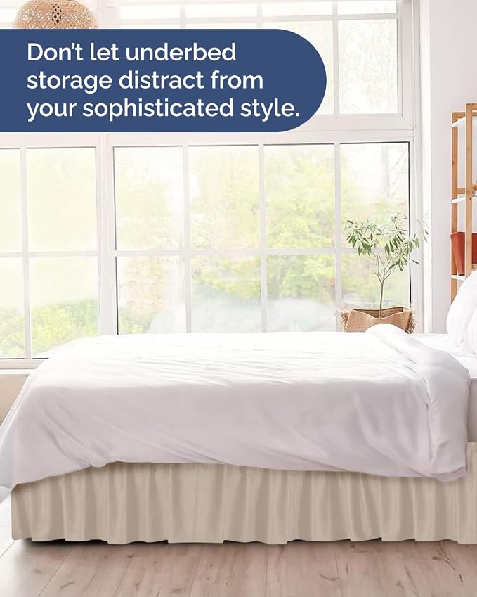 Wrap Around Dust Ruffle Bed Skirt, Full Size Beds - 15 Inch Drop, Wheat | Easy Fit Elastic Strap, Adjustable Pleated Bedskirt w/Brushed Fabric, Wrinkle & Fade Free, for Women, Men, Kids & Teens
