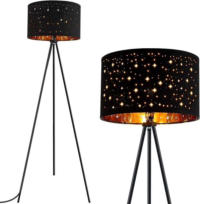 BoostArea Floor Lamp, Tripod Floor Lamp, 8W LED Bulb, Decorative Lamp Shade, Mid Century Standing Lamp for Living Room, Bedroom, Study Room and Office
