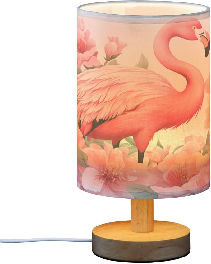ALAZA Flamingo Flower Decor Bedside Table Lamp with USB Port for Bedroom Nightstand Office Desk LED Bulb Included