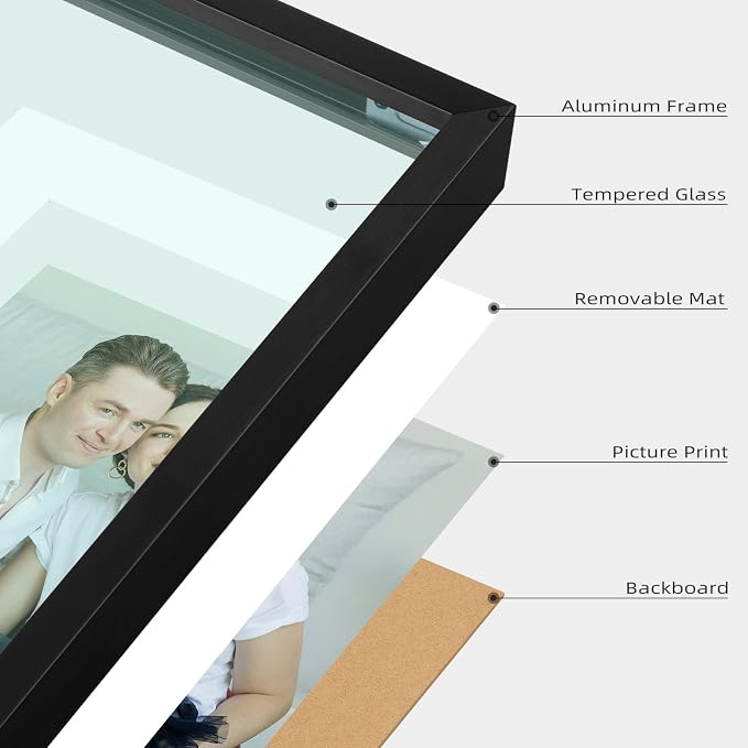 Frametory 5x7 Black Aluminum Metal Picture Frame Mat for 4x6 Glass