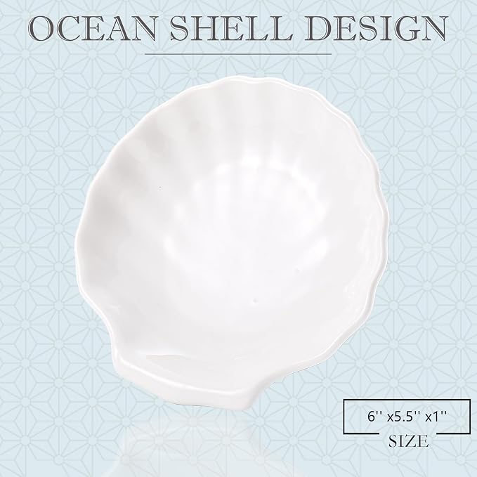 CCINPPY Shell Ring Dish Tray, Ceramic Jewelry Tray Trinket Dish, Seashell Key Holder Bowl, Beach Room Coastal Decor Aesthetic, Ocean Bathroom Counter Decor, White, Large