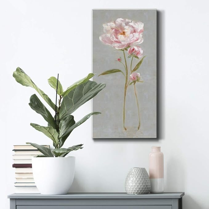 Renditions Gallery Canvas Nature Wall Art Home Paintings & Prints Magical Pink Peony Modern Romantic Abstract Canvas Glam Artwork Decorations for Bedroom Office Kitchen - 8"x16" LT43