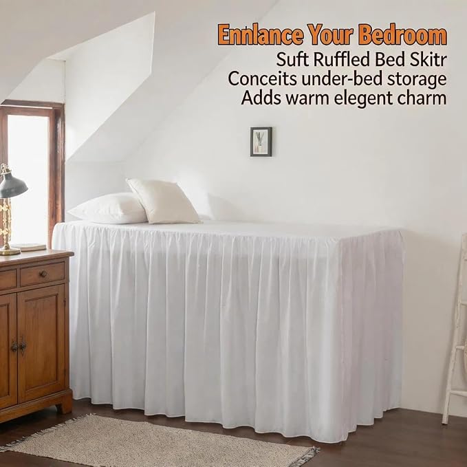 Dorm Bed Skirt Twin XL 42" Drop, College Dorm Room Essentials, White | Extra Long Dust Ruffled College Bedskirt with Split Corners - Easy Fit - Fade & Wrinkle Free - Machine Washable
