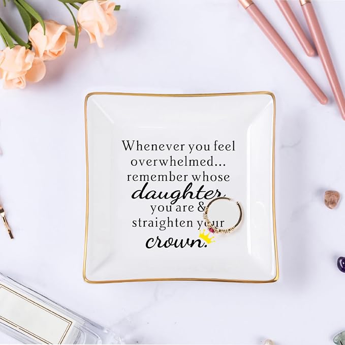 Piudee Daughter Gift from Mom, Gifts for Daughter Ring Dish - When You Feel Overwhelmed...Straighten Your Crown, Christmas Birthday Gift for Daughter Adult Valentines Wedding Mothers' Day Gifts